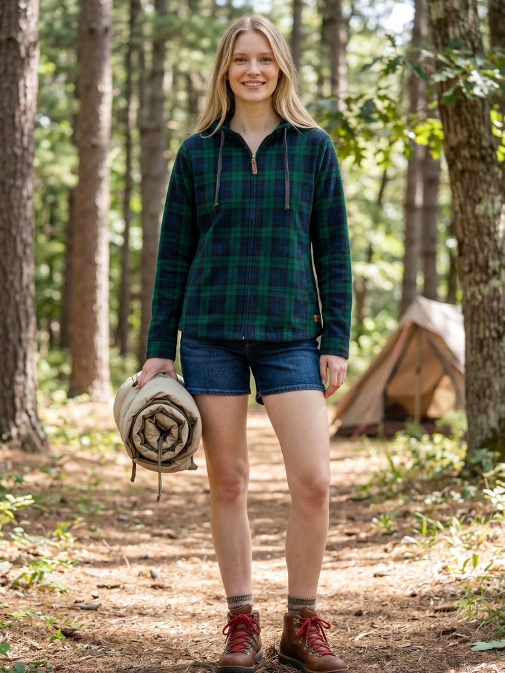 Light LL Bean plaid 100% cotton zip up. Perfect for chilly nights camping!
